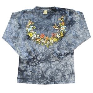 VTG 90s Back to earth nature core tie dye granola girl hippy hummingbird top L